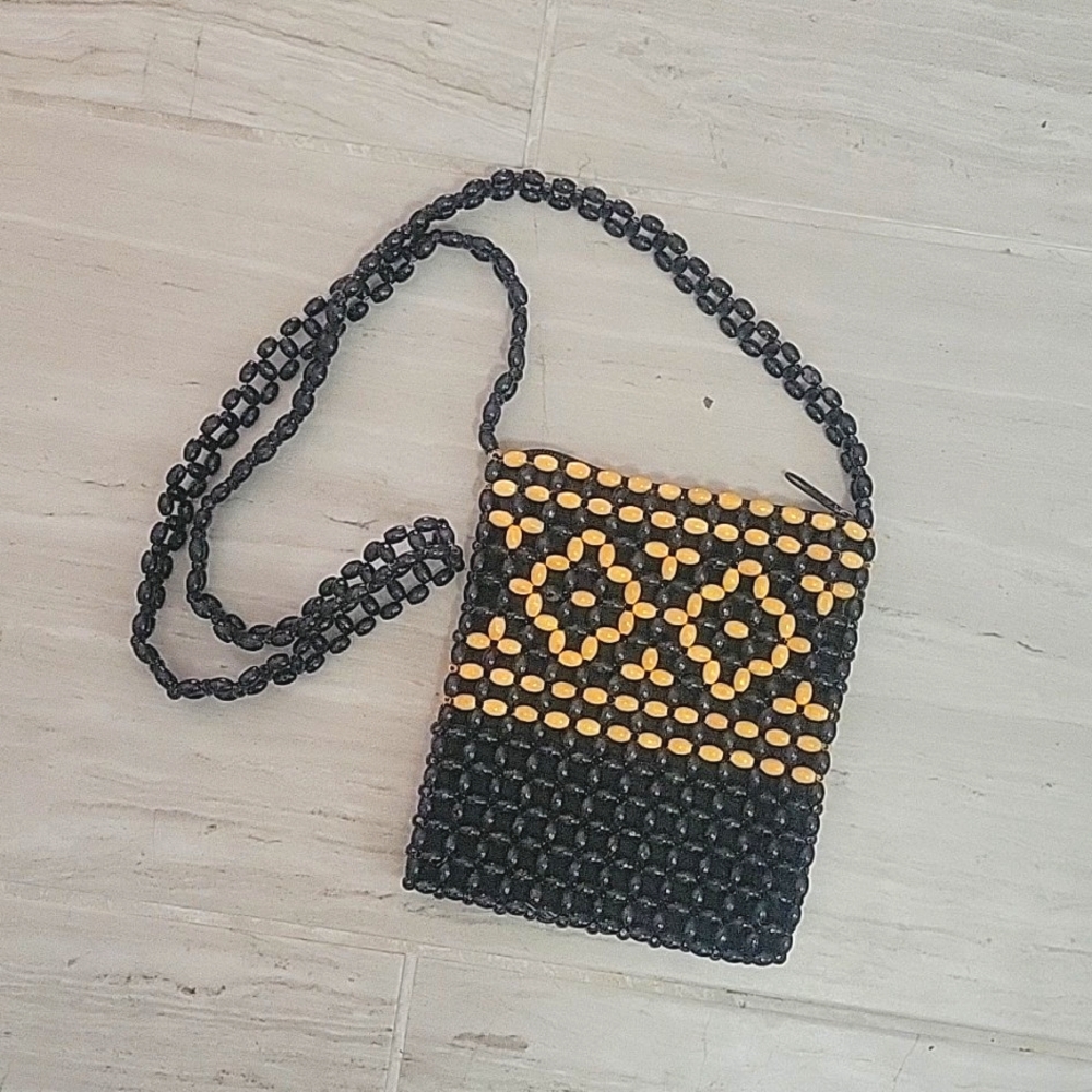 Vintage Borsani Wood Beaded Crossbody Bag